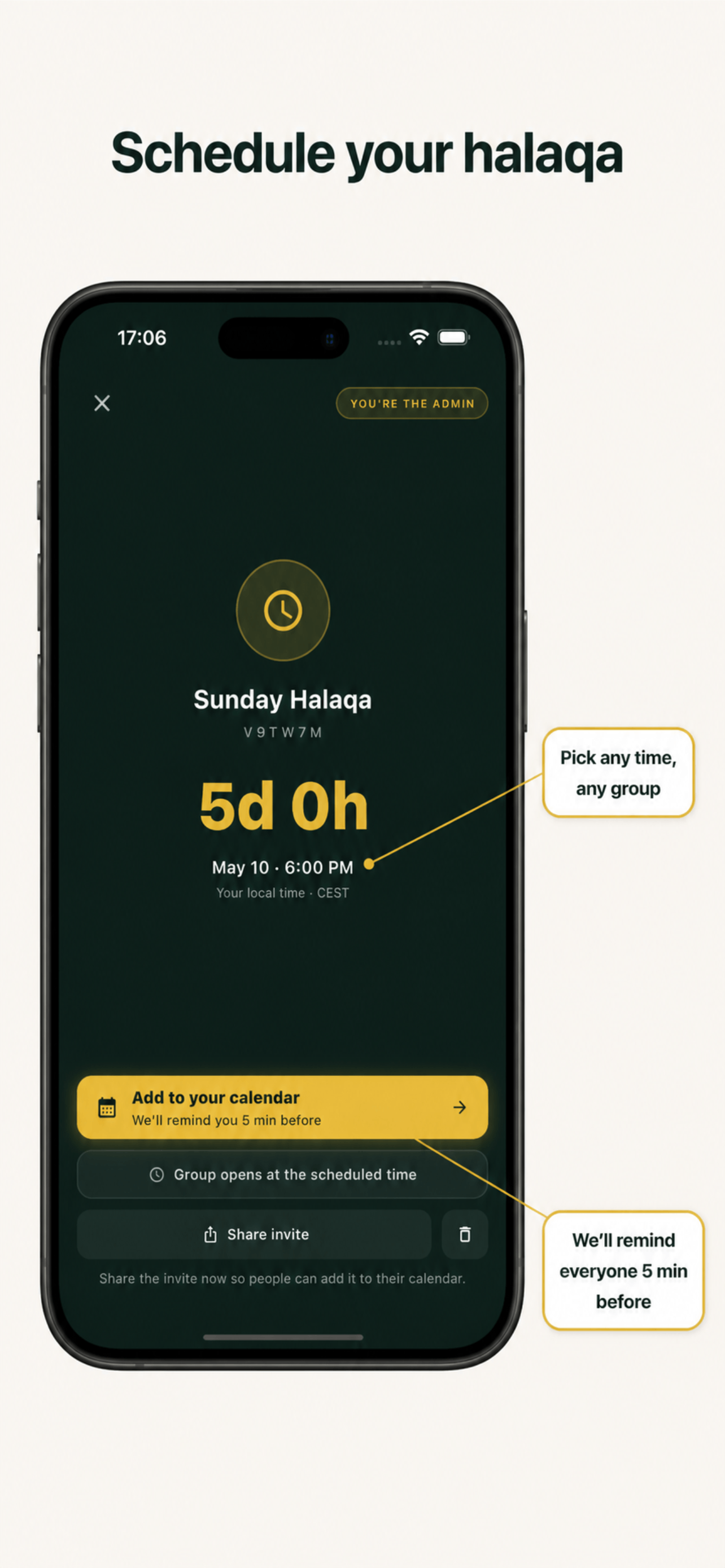 Set a time, share an invite